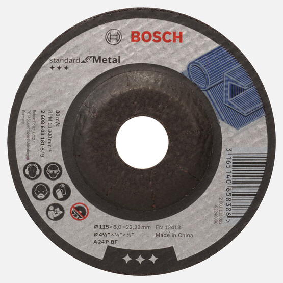 Bosch 115x6,0 mm Standard Seri Bombeli Metal Taşlama Diski (Taş)