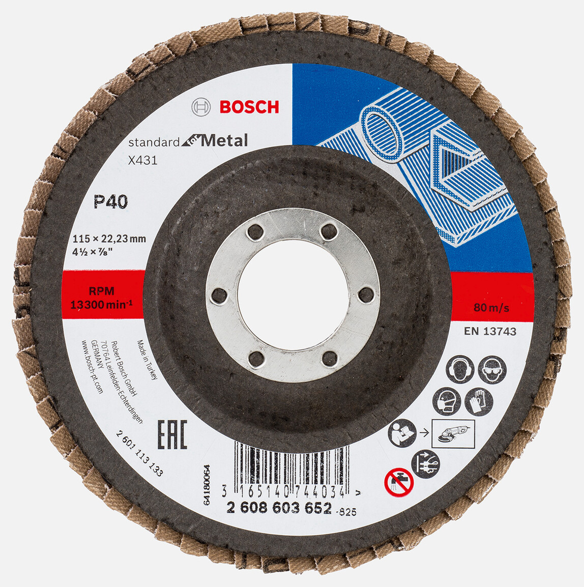    Bosch 115 mm 40 Kum Standard Seri Metal İçin X431 Aluminyumoksit Flap Zımpara Diski 