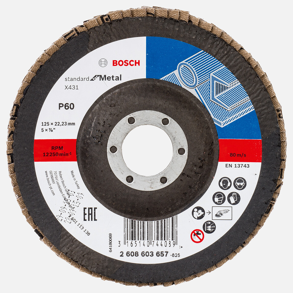    Bosch 125 mm 60 Kum Standard Seri Metal İçin X431 Aluminyumoksit Flap Zımpara Diski 