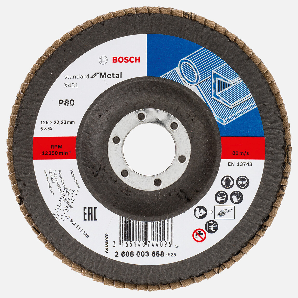    Bosch 125 mm 80 Kum Standard Seri Metal İçin x431 Alüminyumoksit Flap Zımpara Diski 