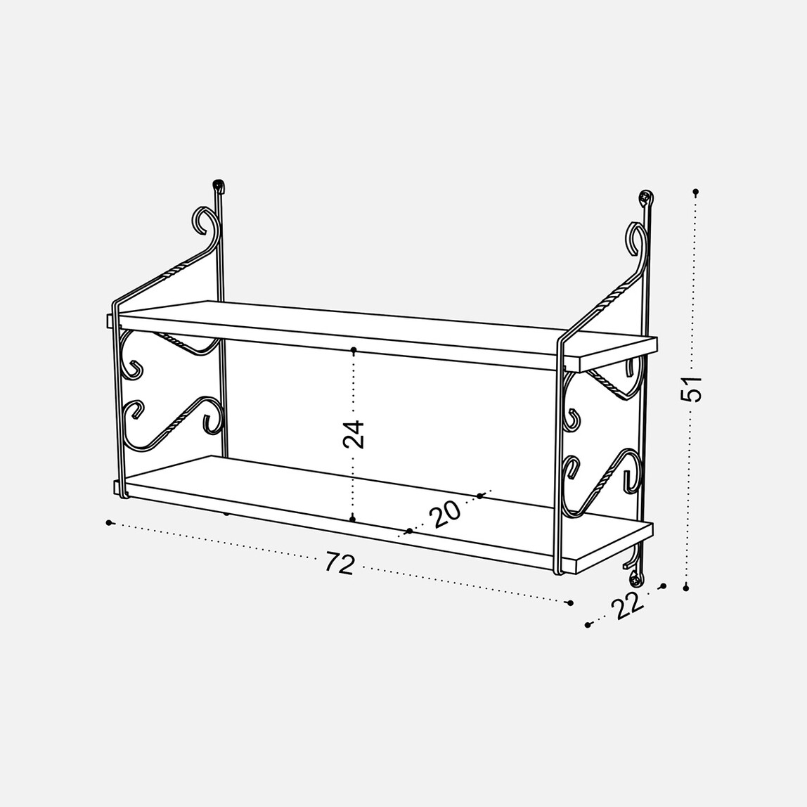    Endpa Seramoni 2 Raflı Set 20x72 cm Siyah 