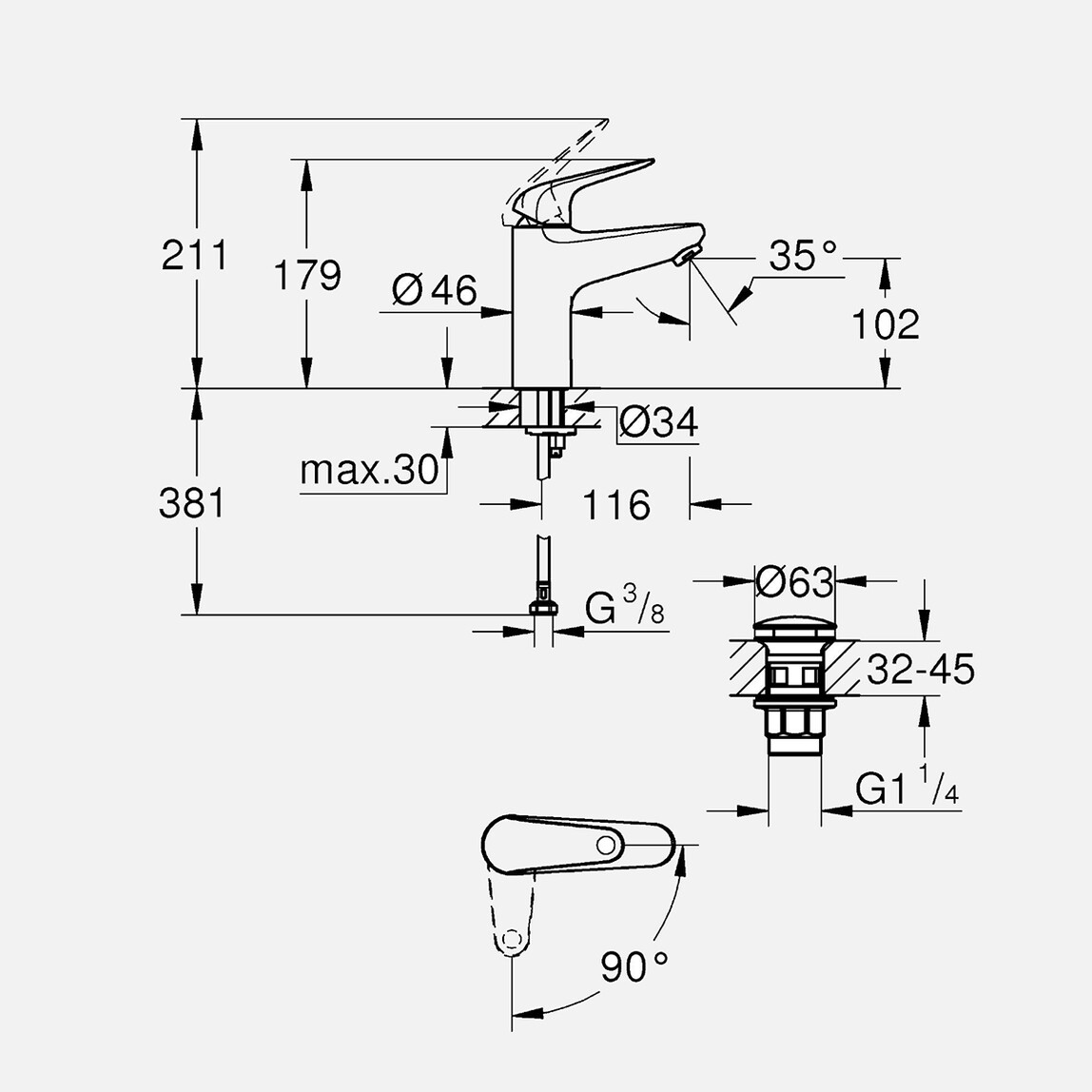    Grohe Swift Büyük Lavabo Bataryası 