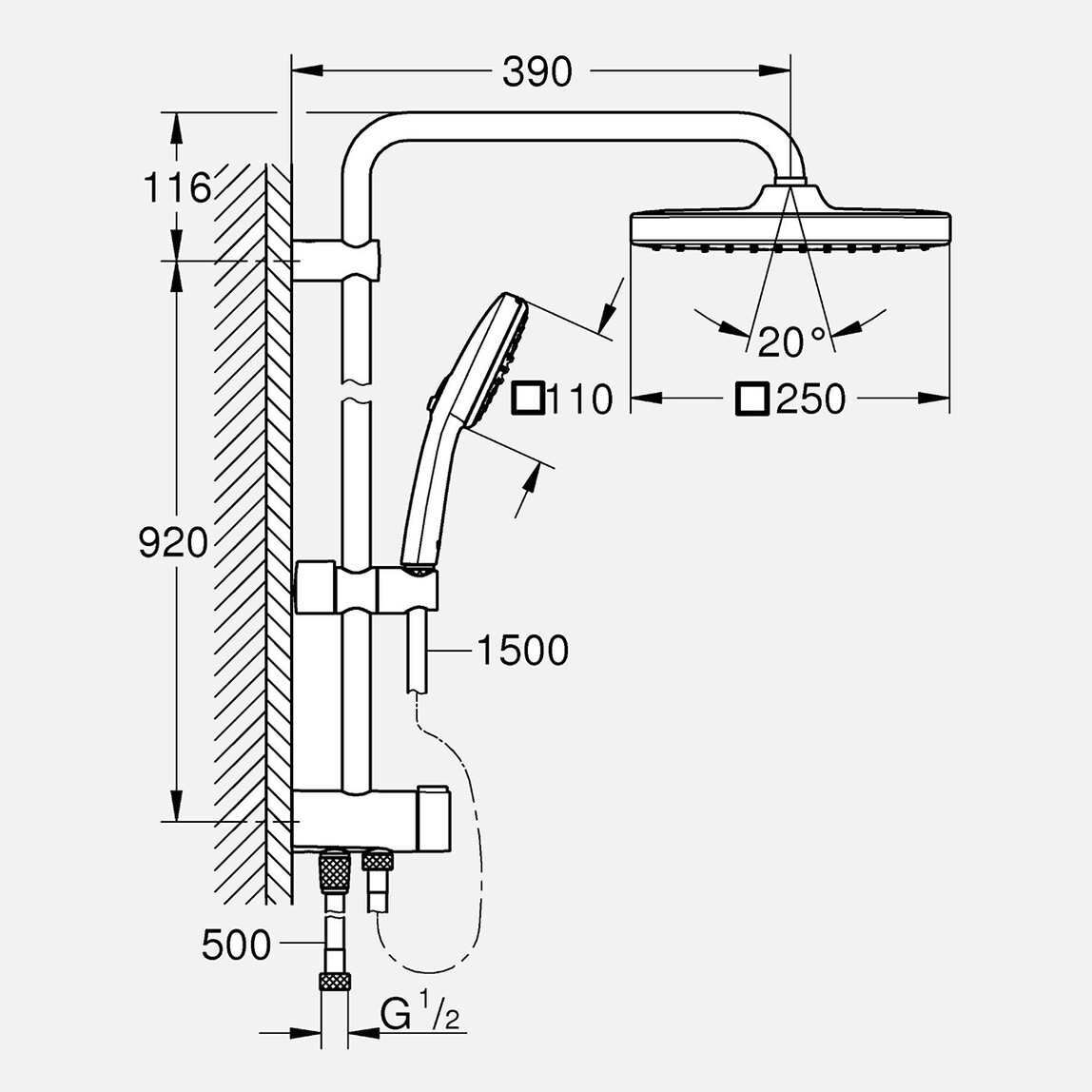    Grohe Vitalio Comfort 250 Kare Duş Sistemi 