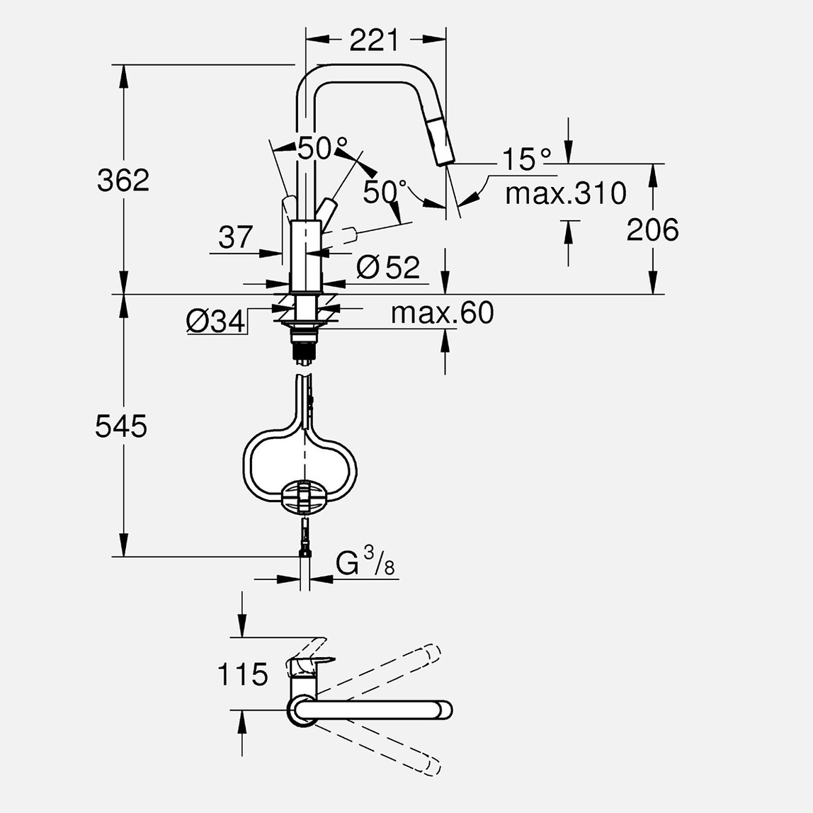    Grohe Start U Borulu Spiralli Eviye Bataryası 