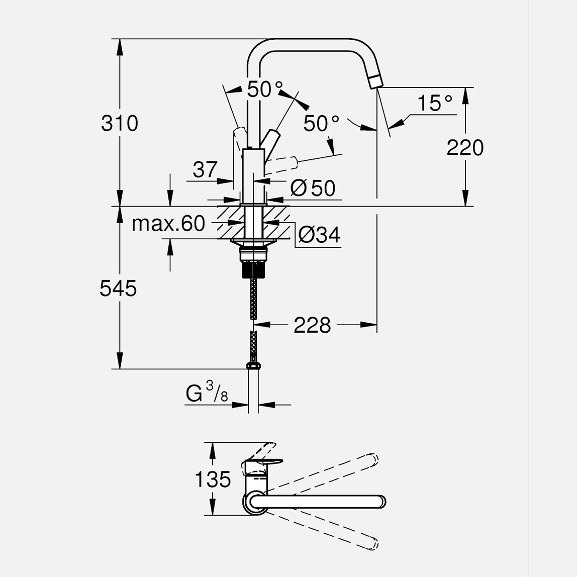    Grohe Start Siyah U Borulu Eviye Bataryası 