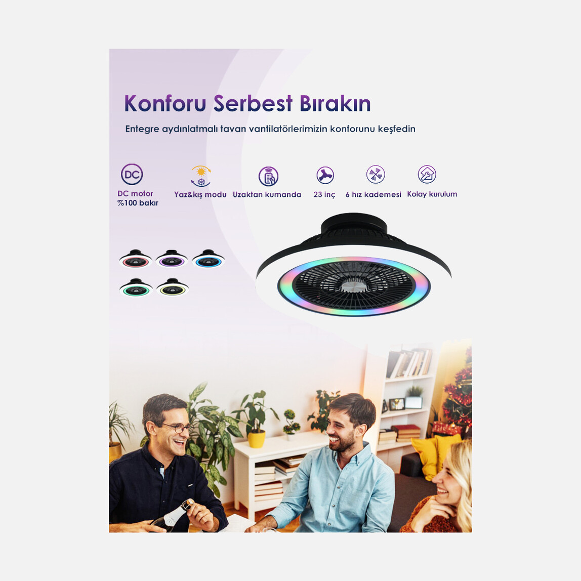    Dlc Ovest Rgb Led Kumandalı 58 cm Tavan Vantilatörü 
