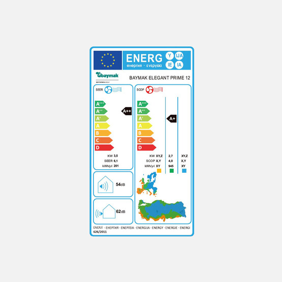 Baymak 12.000 Btu Elegant Prime Inverter A++ Duvar Tipi Klima