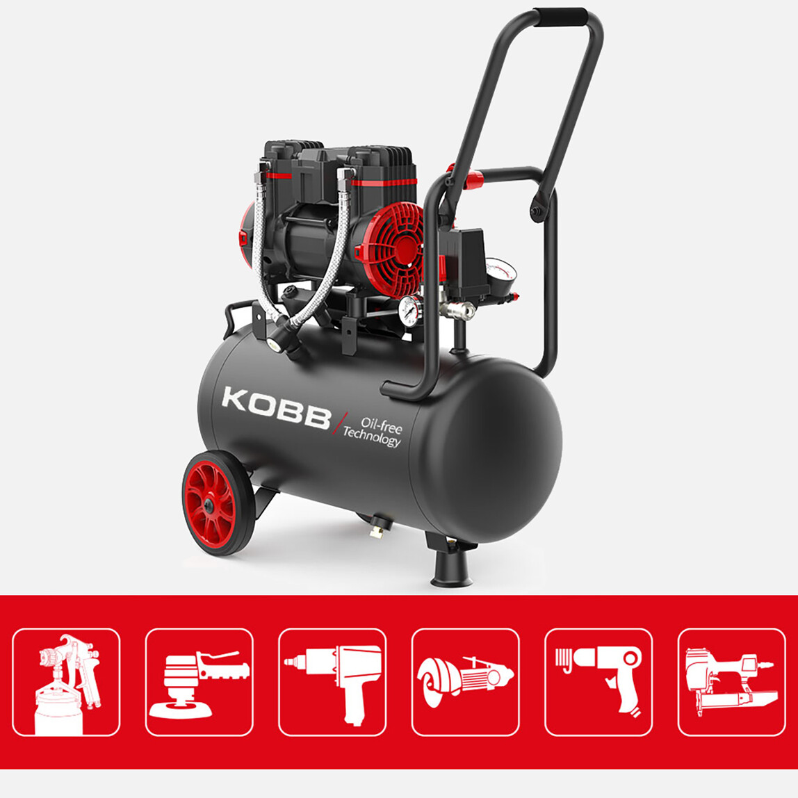    KOBB KBK25S 1.7HP 25Lt 8Bar Yağsız Sessiz Taşınabilir Hava Kompresörü 