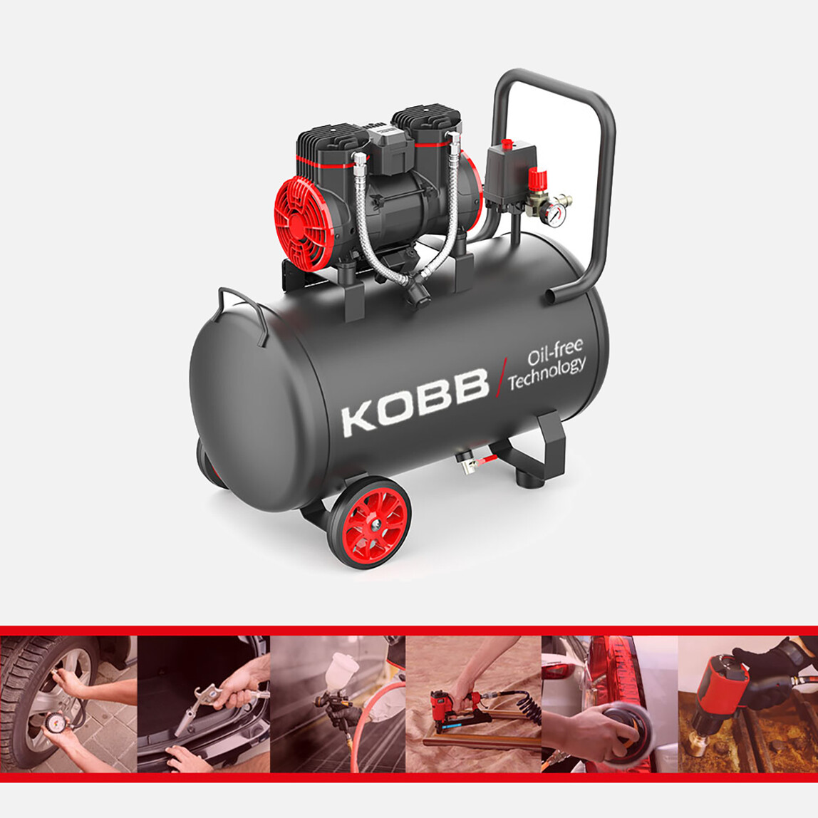    KOBB KBK50S 2.0HP 50Lt 8Bar Yağsız Sessiz Taşınabilir Hava Kompresörü 