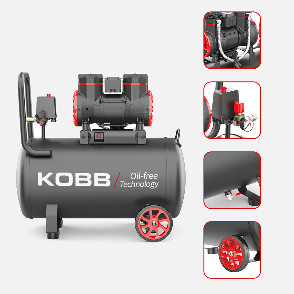    KOBB KBK50S 2.0HP 50Lt 8Bar Yağsız Sessiz Taşınabilir Hava Kompresörü 