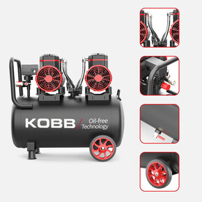 KOBB KBK50S2 4.0HP 50Lt 8Bar Çift Motorlu Yağsız Sessiz Taşınabilir Hava Kompresörü_2