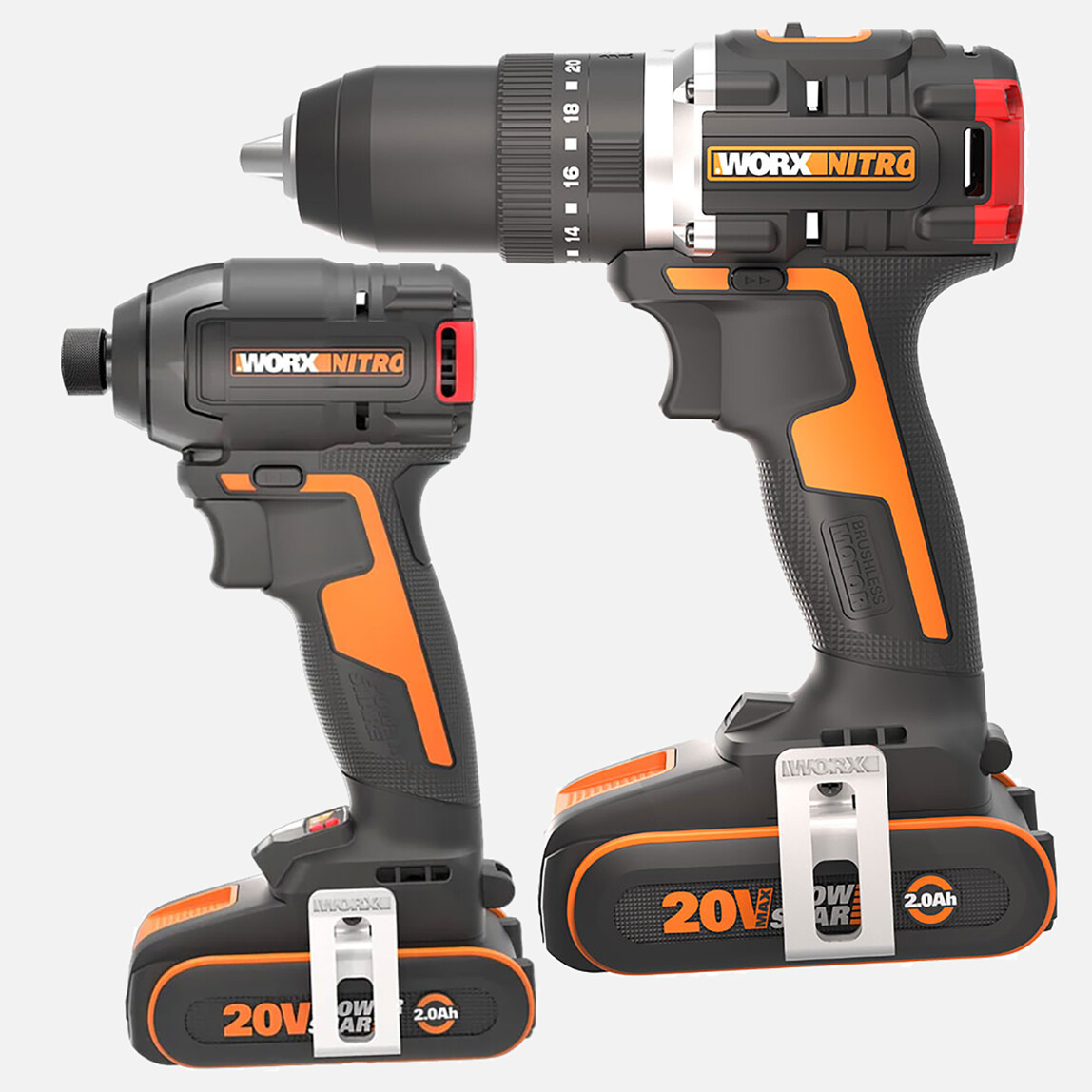    Worx WX925 20Volt/2.0Ah Çift Akülü Kömürsüz Profesyonel Şarjlı Darbeli Matkap + WX265 Kömürsüz Darbeli Tornavida  Seti 