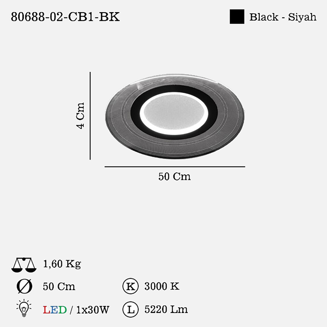    Lucea Mulino Ledli Büyük Boy Plafonyer 30W 3000K 