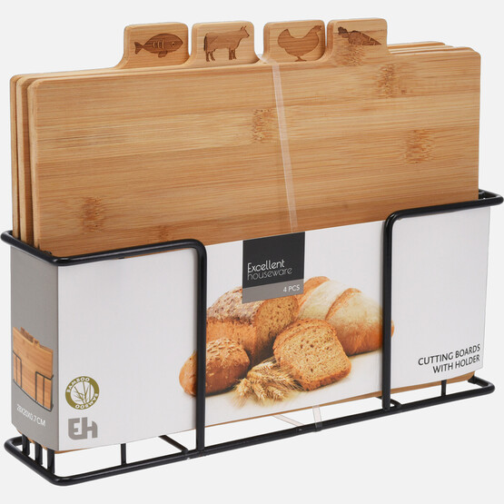 Standlı Bambu Kesme Tahtası Seti 4 Parça 280x200x7mm