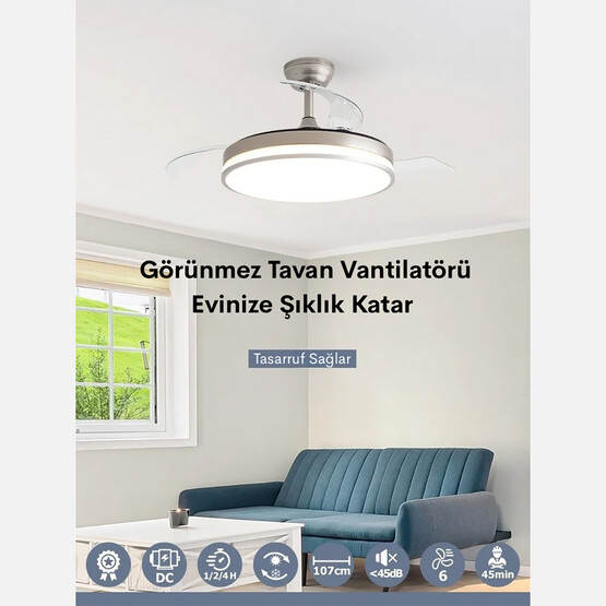 Dlc Zonda Led Tavan Vantilatörü Açılır Kapanır Kanat Gümüş 107cm Uzaktan Kumandalı