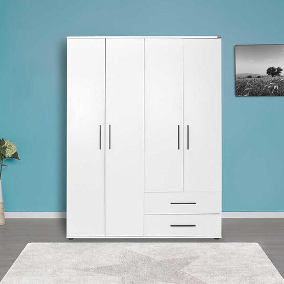 Adore White 4 Kapaklı 2 Çekmeceli Gardırop-Mat Beyaz