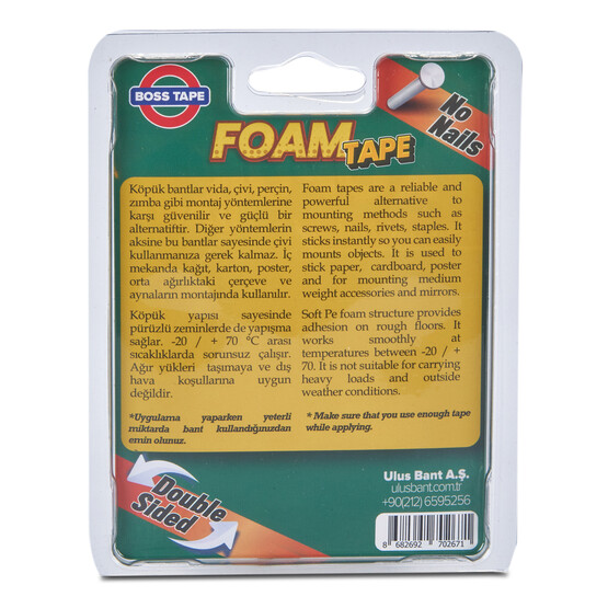 Boss Tape Solvent Akrilik Köpük Montaj Bandı - Siyah 