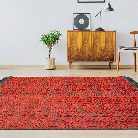 Crea Rönesans Kırmızı Antrasit Modern Kilim 160x230 cm
