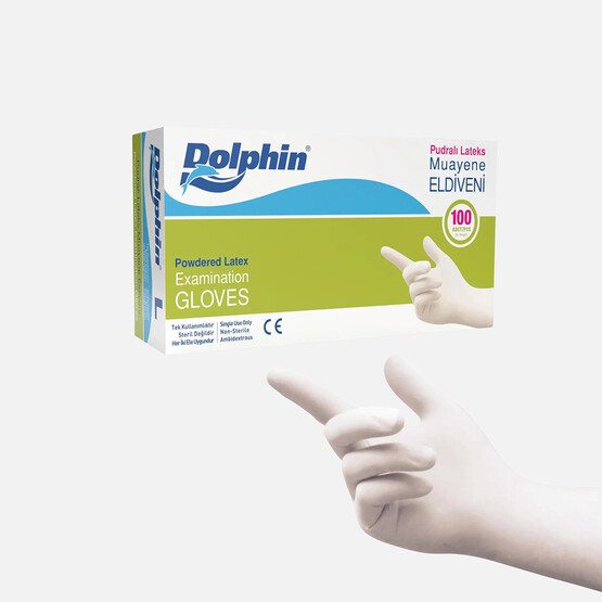 Dolphin Pudralı Lateks Eldiven Beyaz 100'lü S